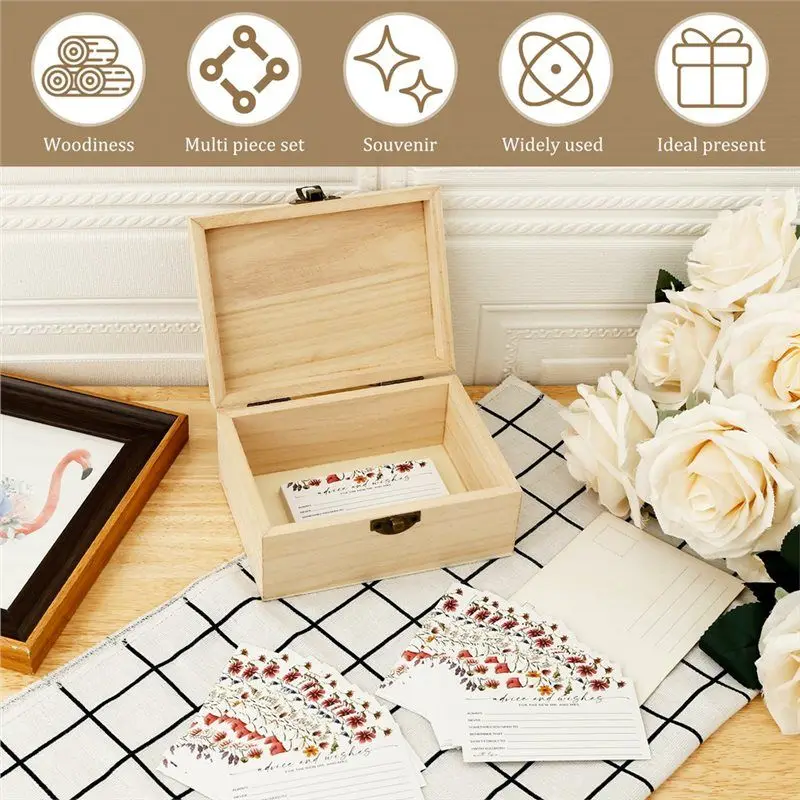 【BRILLIANT 】Metal Lock Wooden Storage Box 50 Card Postcard Organizer Wedding Advice Card For Home Party Decor