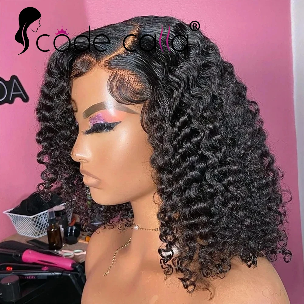 Peluca Bob corta de onda de agua sin pegamento, peluca de encaje HD precortada, cabello humano rizado 180% prearrancado, onda Natural, sin