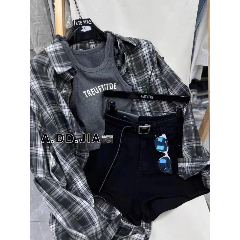 American Plaid New Coat Retro Loose Design Shirt Long-sleeved Top