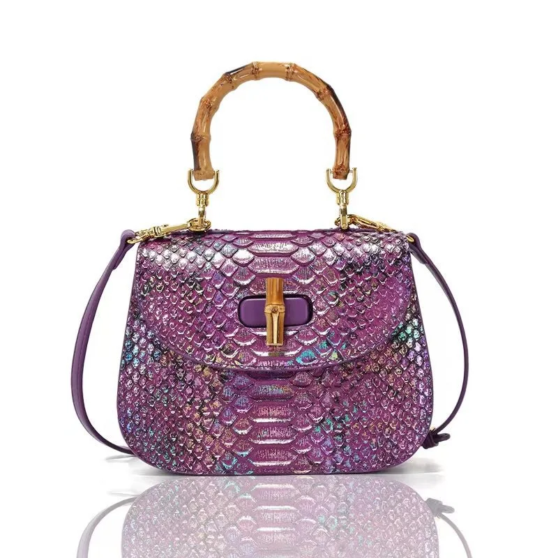 

Retro Saddle Bag 2024 New Fashionable Snake Skin Pattern Women's Bag Bamboo Joint Bag High Quality Single Shoulder