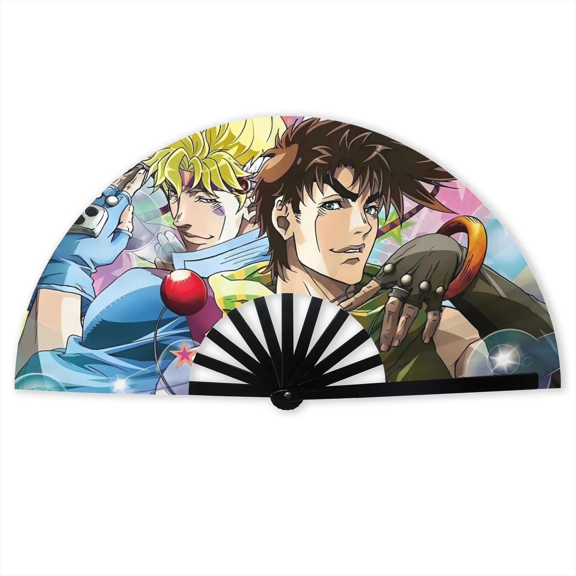 Joseph Joestar & Caesar Stylish Hand Fan Unisex JoJo's Bizarre Adventure Printed Polyester Fan Vintage For Dancing Gift
