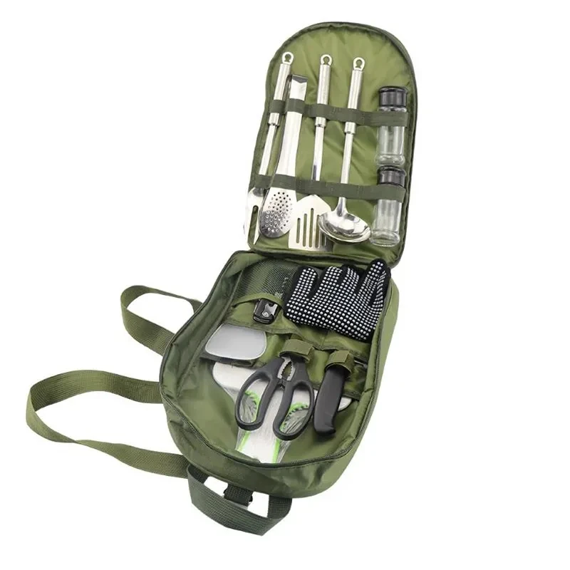 12PCS Travel Camping Cookware Set Travel Cookware Set Portable Outdoor Cooking BBQ Utensils Set