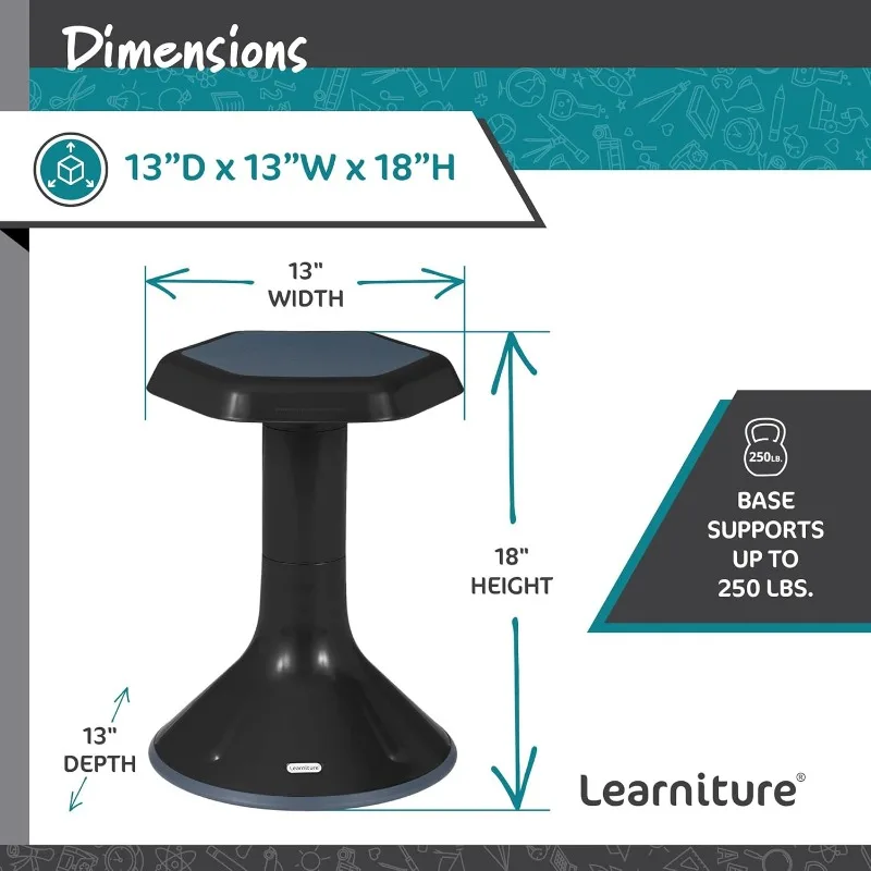 Backless Wobble Stool 18" Black - Active Learning Chair for Office Desk & Classroom, Ergonomic Rocking Motion Seat