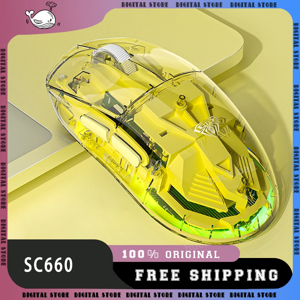 

Aula Sc660 Mouse 3mode 2.4G/USB/Bluetooth Wireless Mouse Transparent Adjustable Rgb Light Esports Gaming Mouse Accessory Gifts