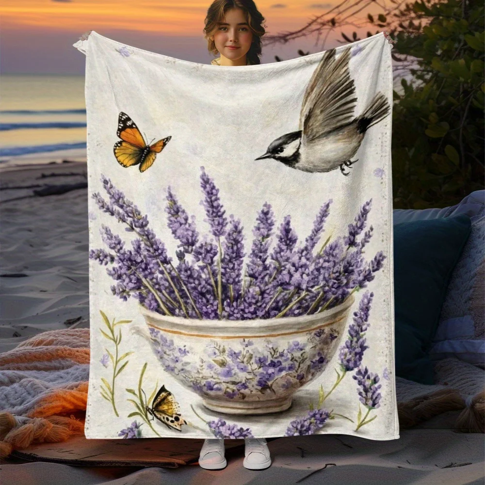 Oversized Lavender Floral Butterfly Nature Blanket Throw 150x230cm Cozy Cottagecore Picnic Decor Gift