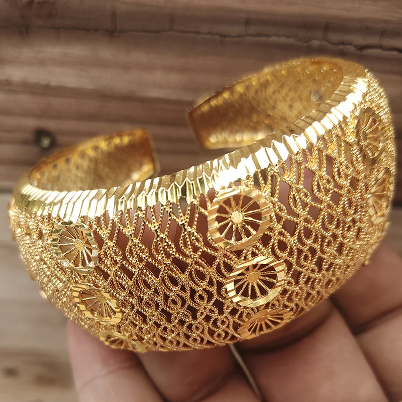 24K Dubai Bangles For Women Saudi Arabia Africa Fashion Gold Color Ethiopian Bride Wedding Bracelet Jewelry Gifts