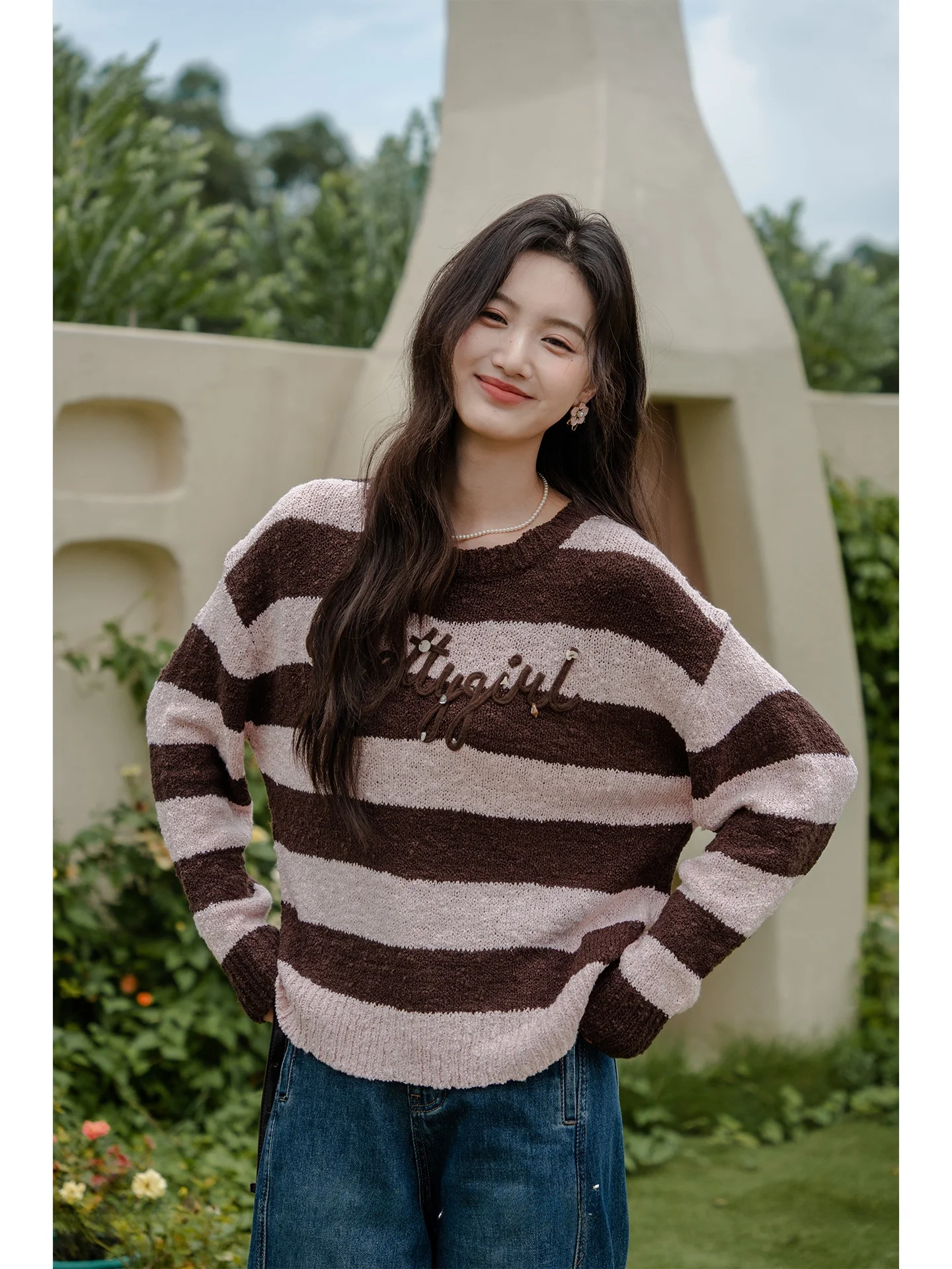 

Стильный женский вязаный свитер в полоску с длинными рукавами, корейский пуловер для ранней осени, теплый, с круглым вырезом, стандартный крой