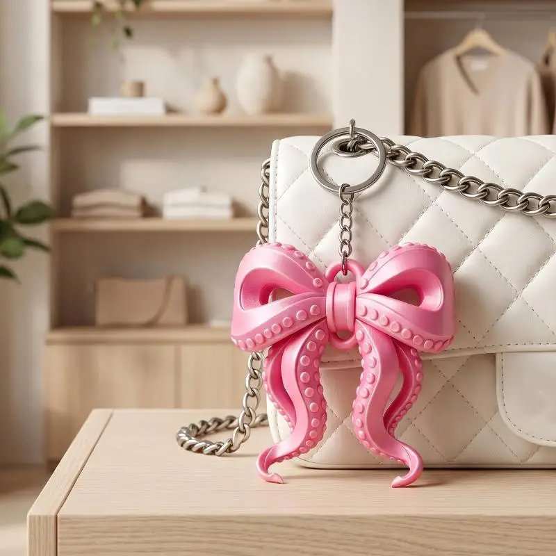 3D Printed Korean Octopus Tentacle Keychain Colorful Bow Design Fashion Pendant for Gift Ideas