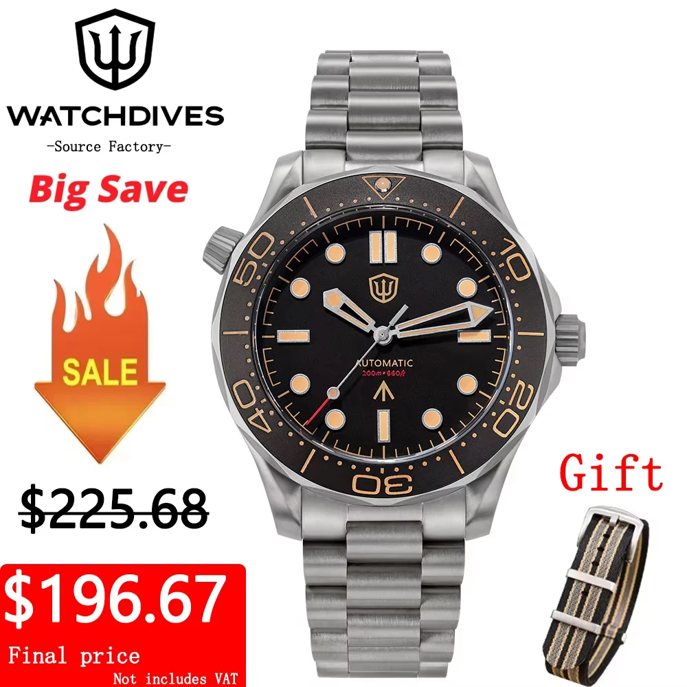 

Watchdives WD007 V4 Титановые часы NTTD для дайвинга PT5000 Автоматический механизм с сапфировым стеклом Супер светящийся куполообразный кристалл 42 мм Мужские часы