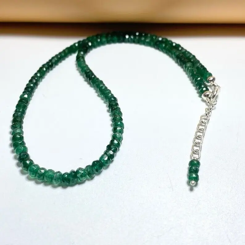 

Natural beryl Emerald Beaded Necklace AAA+ Quality 2*4mm Round Faceted