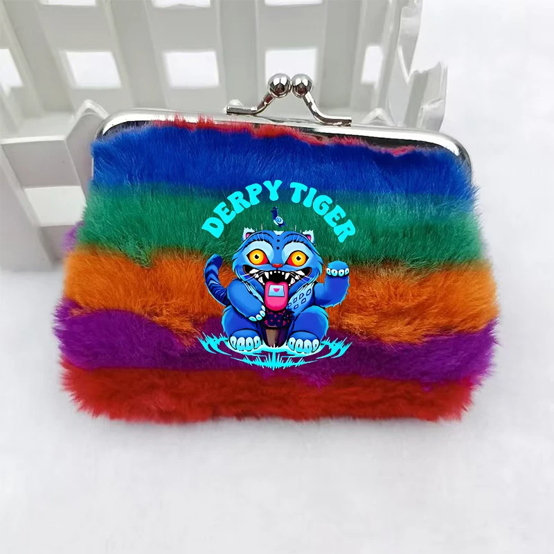 Move k-pop Demon Hunters-monedero para mujer, Mini billetera con hebilla de Color arcoíris de dibujos animados, bolsa de almacenamiento de lápiz labial de felpa para mujer, regalos