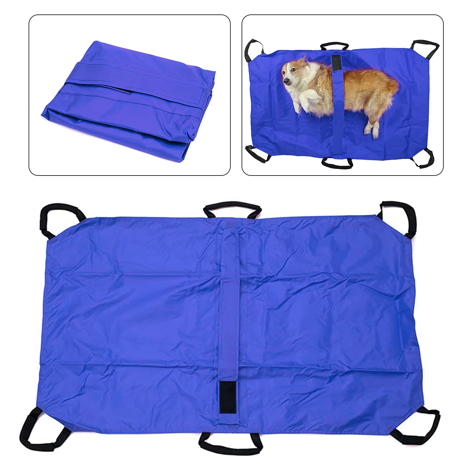 

Blue Foldable Nylon Dog Stretcher, 120*74cm Anti-bite Pet Stretcher Large Load 55kg /121.25lbs with Six Handles