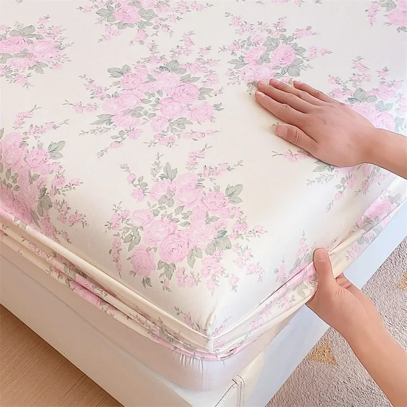 100% Cotton Fitted Sheet Floral Style Bed Cover Skin-friendly Bedsheet 90/100/120/150/180cm Bed Linen sabanas (No Pillowcase)