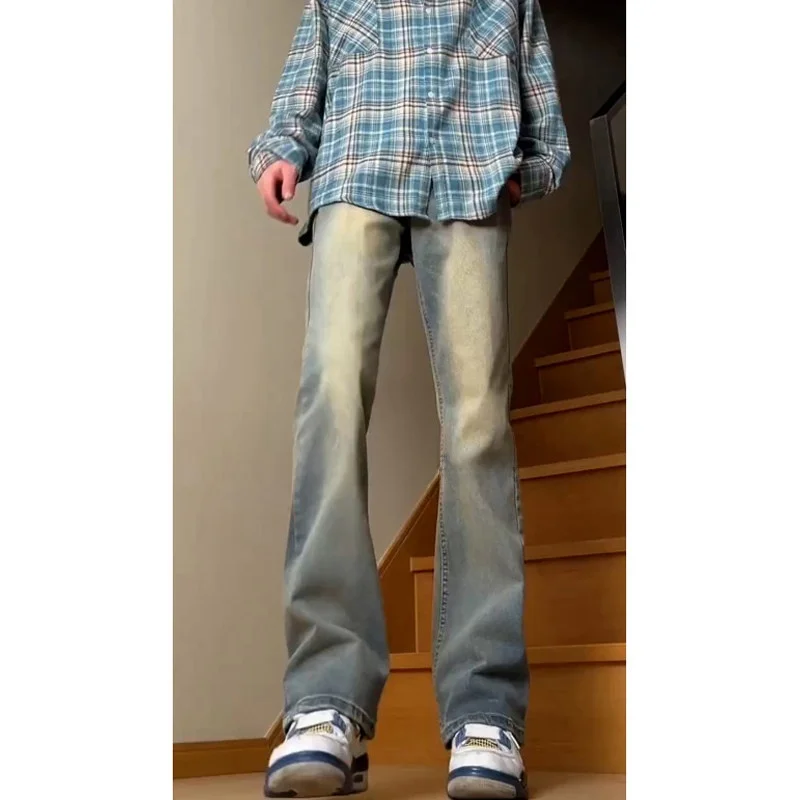 

American Retro Blue High Waist Slim Fit Jeans for Teens And Men with Cuffed Legs to Appear Taller And More Sli