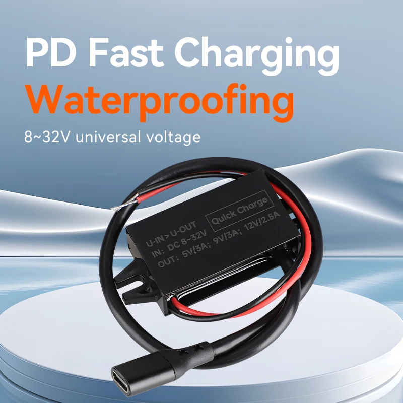 8V-32V to 5V/9V/12V PD 30W Type-C Fast Charger Buck Module Car Power Converter Waterproof Modified Car Van Caravan Cruiser Bus