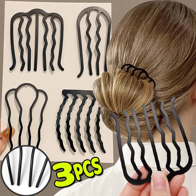 Black Metal Hairs Fork Clip Women Bride Hair Pin Combs Messy Bun Hairpin Clip Hooks Side Combs Updo Sticks Hairs Styling Tools