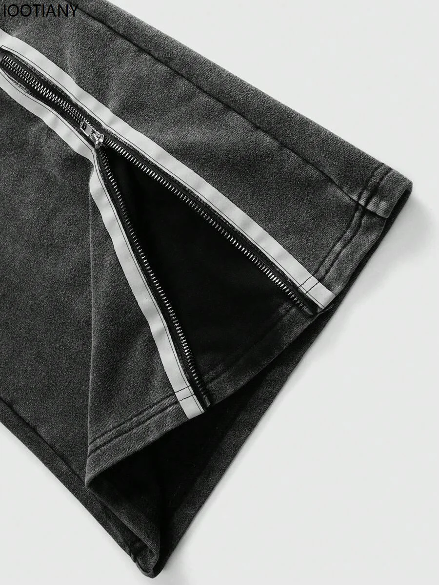American New Trend Striped Side Zipper Design Elastic Waist Wide-Leg Pants Men's Y2K Harajuku Hip-Hop Joker Casual Sweatpants