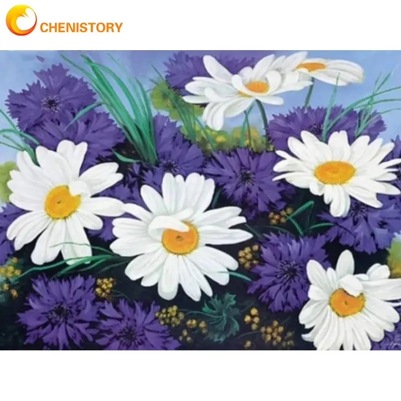 

CHENISTORY Oil Painting By Numbers Daisy Flowers Sea Wall Art Handicrafts With Frame On Canvas For Adults Acylic Paints Kit Dit