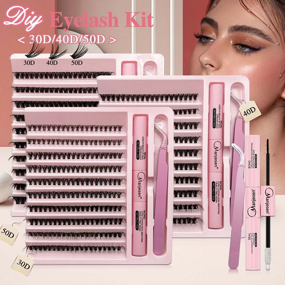 DIY Lashes Extension Kit Eyelashes 200 PCS Clusters Lash Bond and Seal Makeup Tools for Gluing Lashes Gluing Glue Accessories