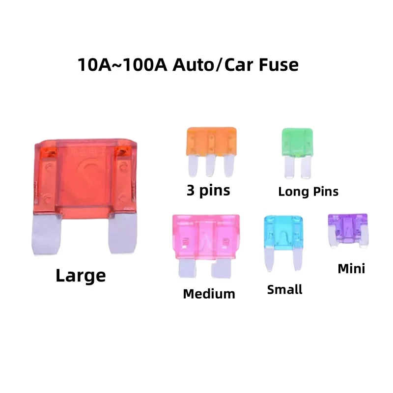 5pcs/Lot 32V Micro Car/Auto Fuse Plug Mini Small Medium Large 1A2A3A5A7.5A10A15A20A30A35A40A50A60A70A80A100A Long/Short/2/3 Pins