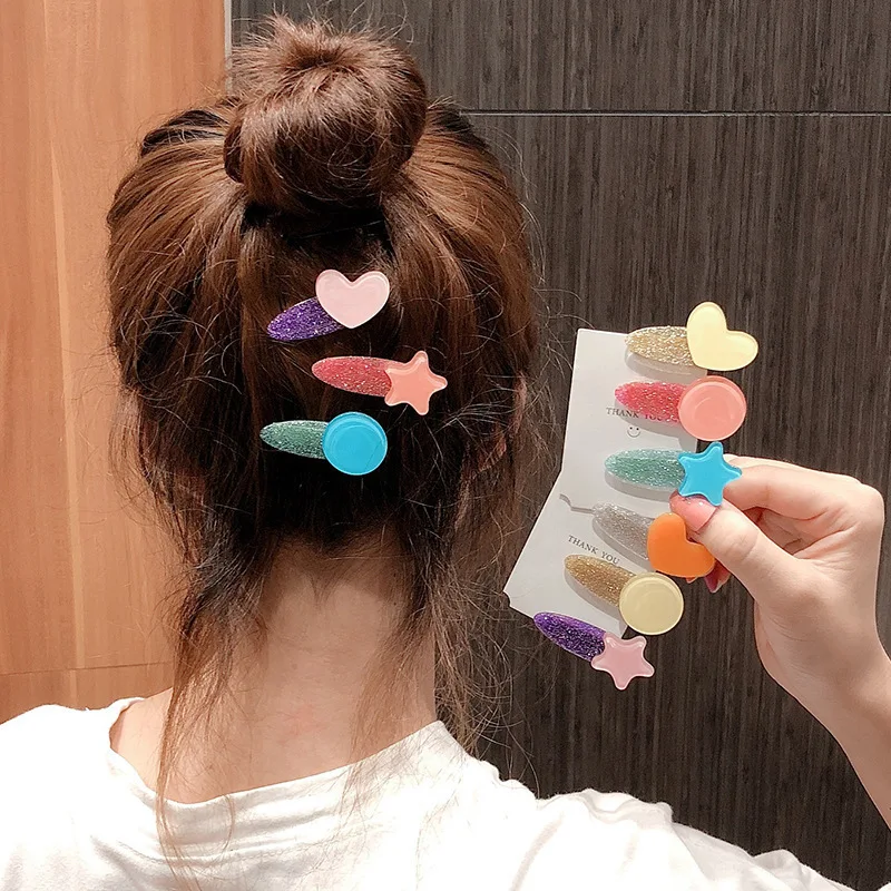 

200Pcs/Lot DIY Simple Multi Acrylic Fantasy Sequins Hair BB Clips Round Heart Hairpins Styling Tools Accessories HA916