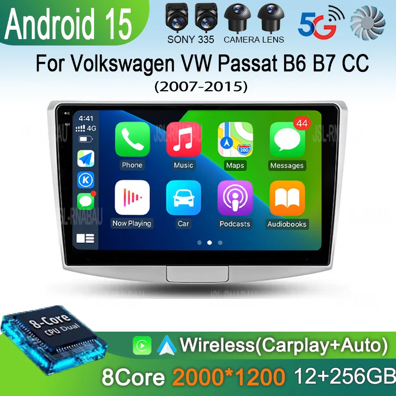 

Multimedia Player Android 15 For Volkswagen VW Passat B6 B7 CC 2007-2016 Carplay Auto GPS Car Radio 4G+WIFI QLED 2din 360 Camera