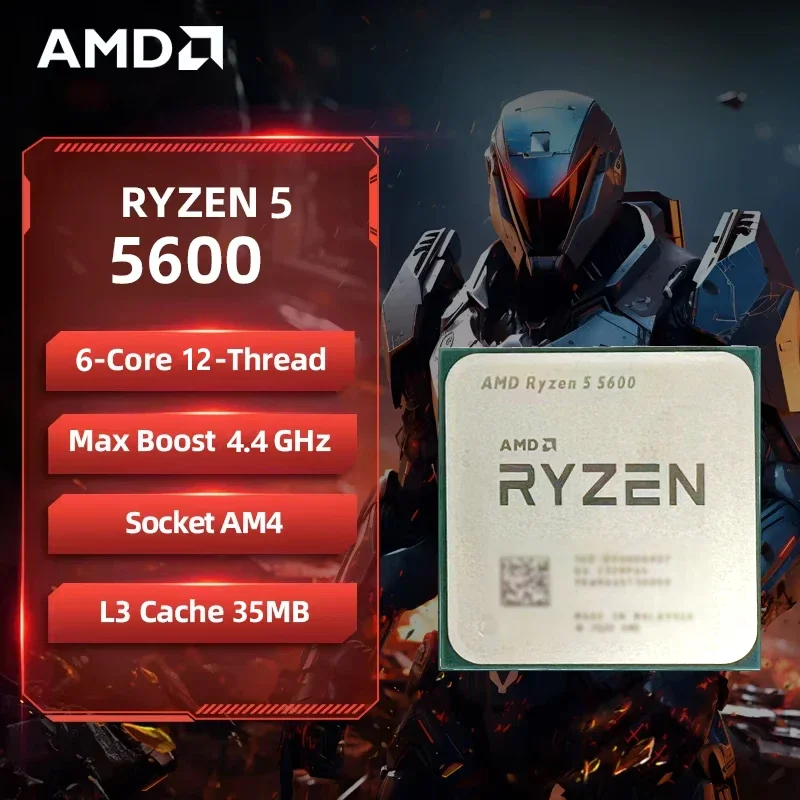 AMD Ryzen 5 5600 6-Core 12-Thread 3.5GHz Unlocked AM4 Gaming Desktop Processor Bulk No Retail Box