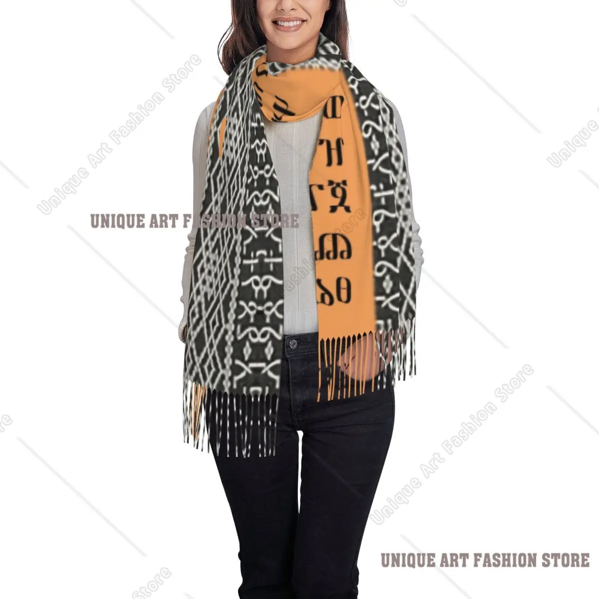 Custom Printed Amharic Alphabet Ethiopian Habesha Art Scarf Women Men Winter Warm Scarves Shawl Wrap