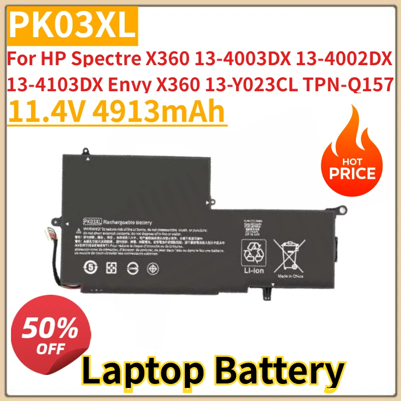 

Новый аккумулятор PK03XL 11,4 В, 4913 мАч для HP Spectre X360 13-4003DX 13-4002DX 13-4103DX Envy X360 13-Y023CL TPN-Q157