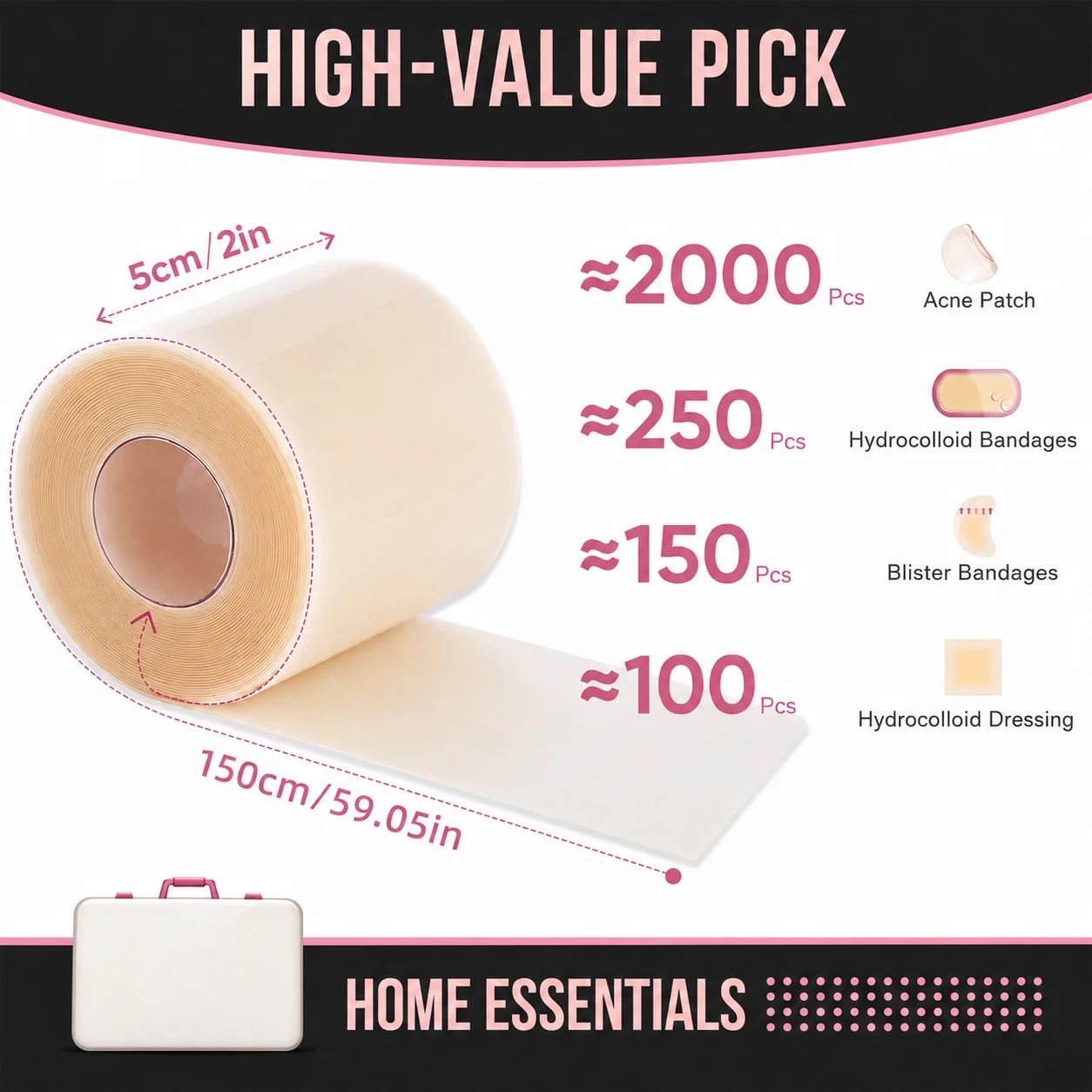 Hydrocolloid Wound Care Roll Cut To Size Patch Bandages Self Adhesive Waterproof Super Absorbent Dressing For First Aid Kit.