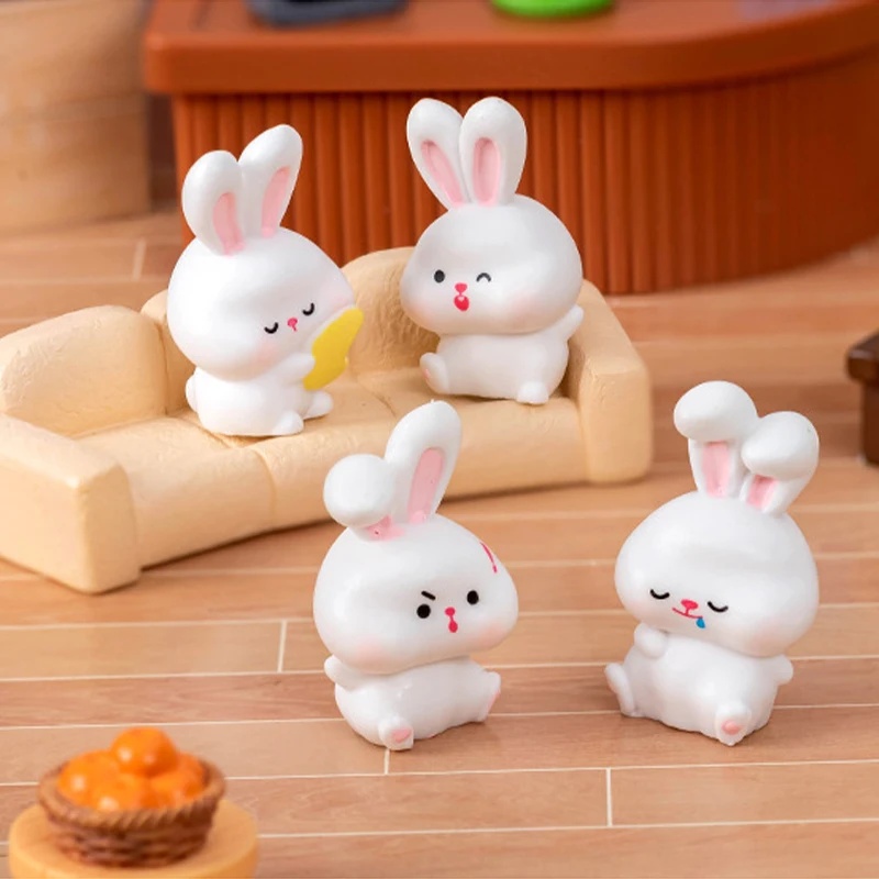 1PC Mini Rabbit Doll Figurines Miniature Ornament Cartoon Bunny Micro Landscape Decor Crafts Dollhouse Car Interior Accessories