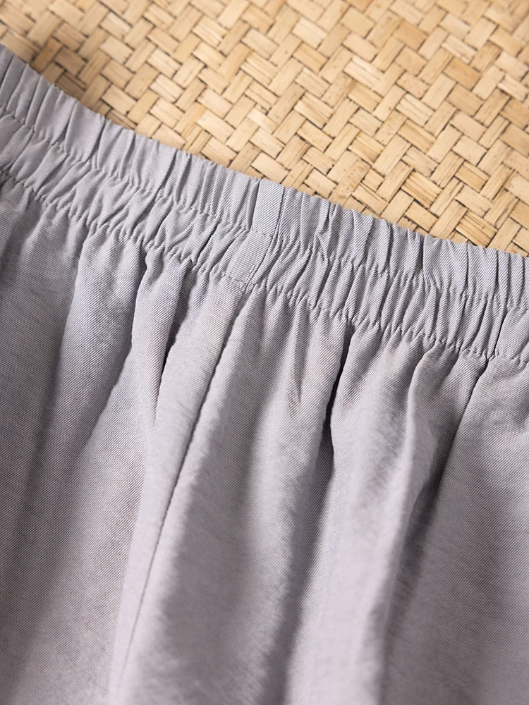 Women's Spring Fashion Clothing Grey Versatile Temperament 81.8% Natural Mulberry Silk Elastic Waist Casual Straight Pants