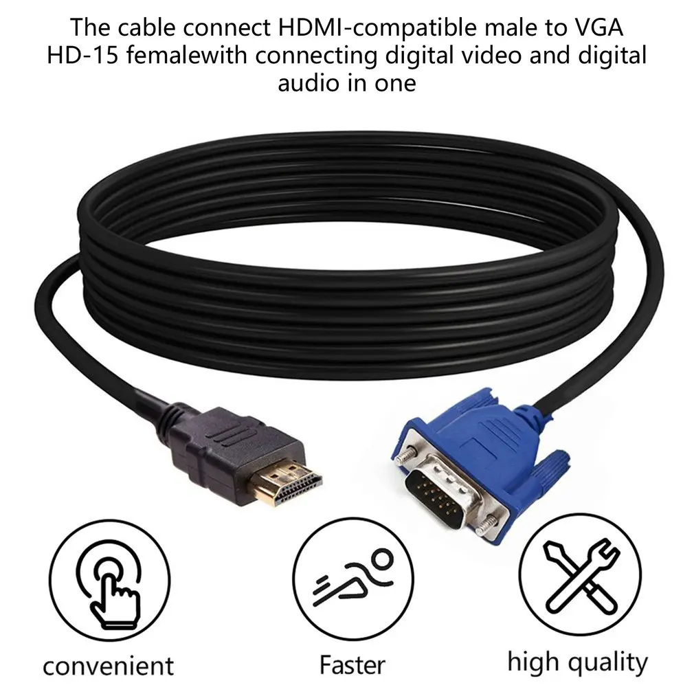 

Hot 1/1.8/3 HDMI-compatible To VGA Cable HD With Audio Adapter Cable HDMI-compatible TO VGA Line Dropshipping Wholesale