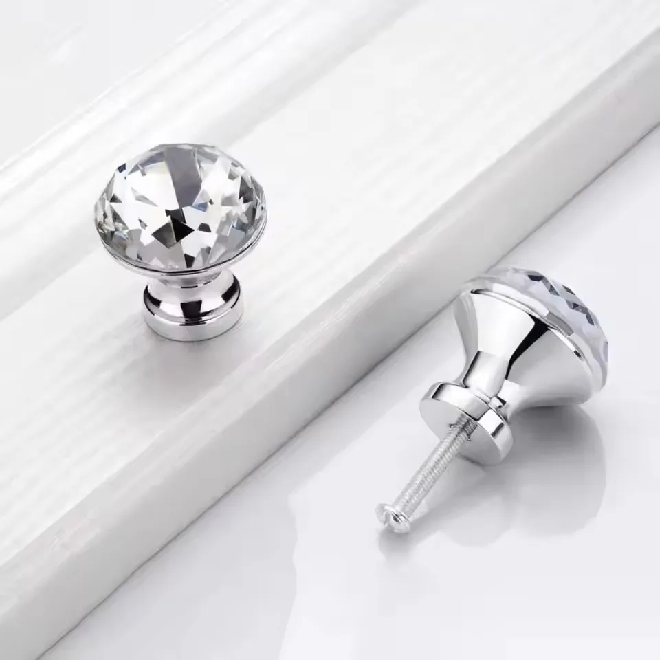 16Pcs Diamond Furniture Door Knobs Crystal Glass Pot Cover Handles Cabinet Pull Decorative for Dresser Cupboard Wardrobe
