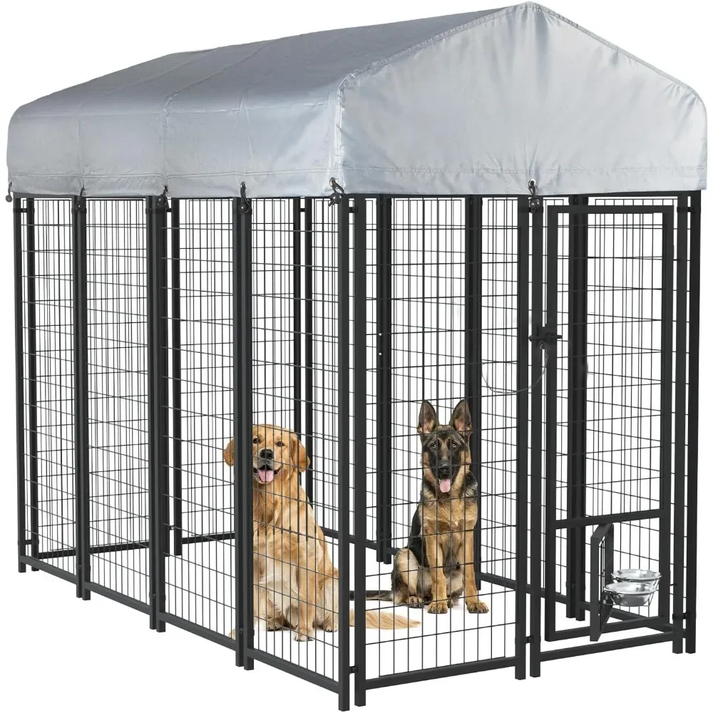 8x4x6 FT Dog Kennel Large Dogs,  Welded Wire Steel Dog Playpen Fence Secure Lock, Pet Pen UV-Resistant Waterproof Roof Cover