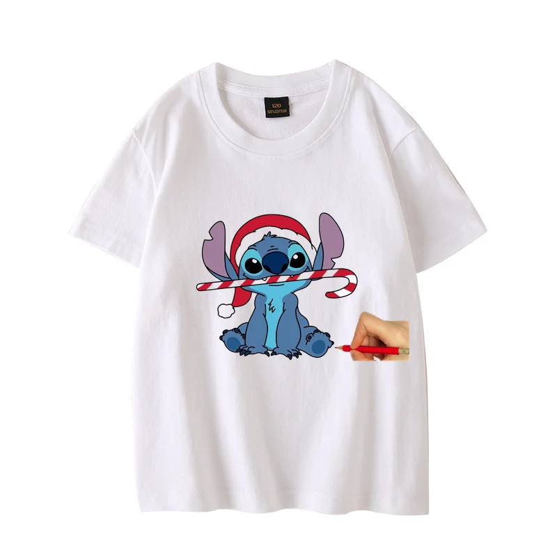 100% Cotton Disney Stitch Cartoon Anime Printed T-Shirt Casual T-Shirt New Summer Child Clothes T-Shirt  Comfortable Breathable