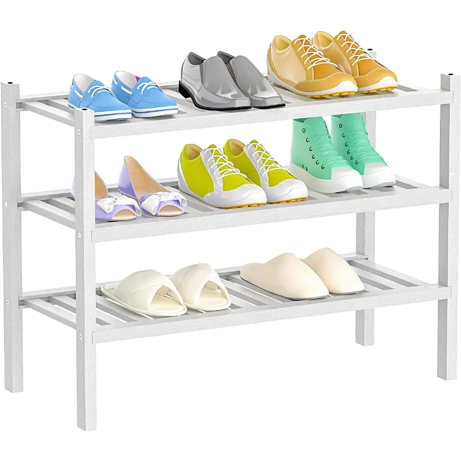 

Shoe Rack 3Tier OrganizerStackable Storage Shelf with MultiFunction CombinationsFree Standing Bamboo Shoe Racks for ClosetEntry