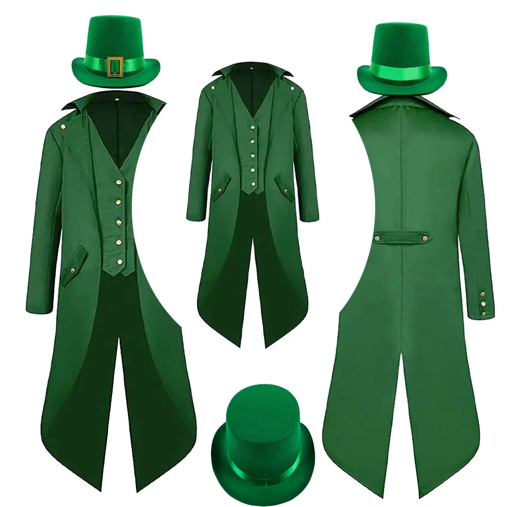 

Adult St Patrick's Day Steampunk Retro Cosplay Costume Jacket Coat Hat Men Fantasy Outfits Halloween Carnival Party Suit