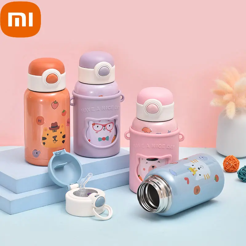 Xiaomi Insulated Gold Children'S Stainless Steel Insulated Cup Outdoor Inclined Jump Cup With Straw Cartoon Hot Water Bottle