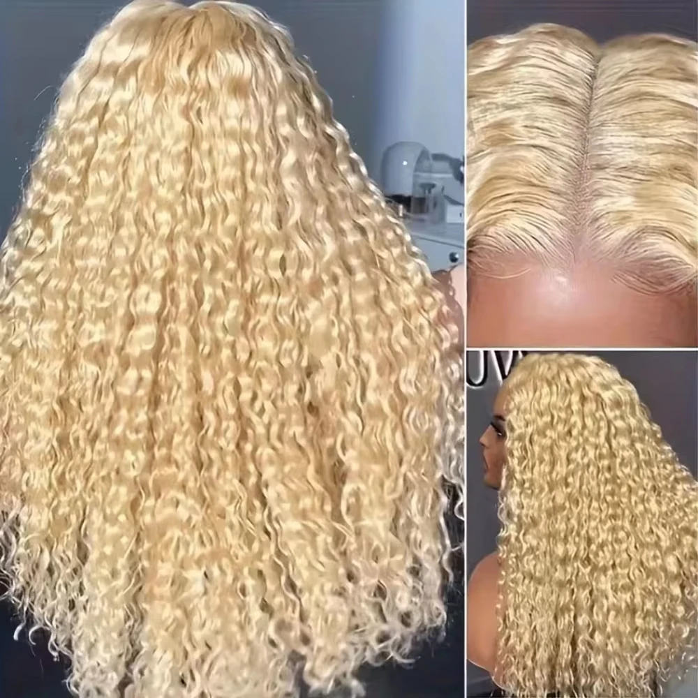 38 Inch Honey Blonde 613 Deep Wave 13x6 HD Lace Front Wig Brazilian Human Hair 13x4 Curly Water Wave Wig Pre Plucked For Black Women view 3