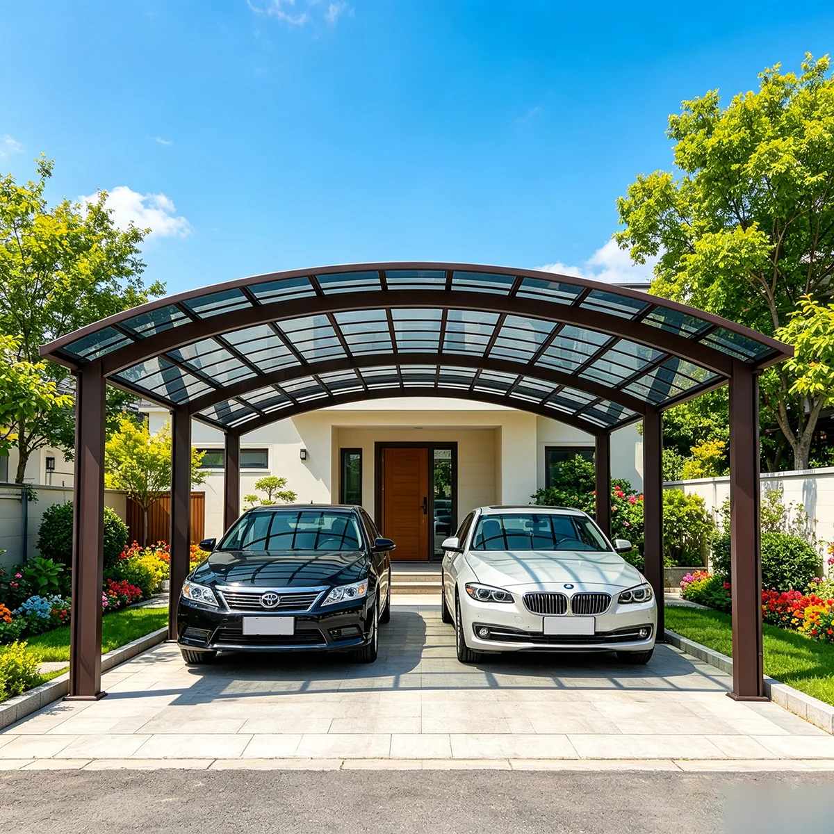 Premium Aluminum Outdoor Structures & Shade, Freestanding Carport Garage with Thick Roof Panels, Reliable Car Parking Shelter