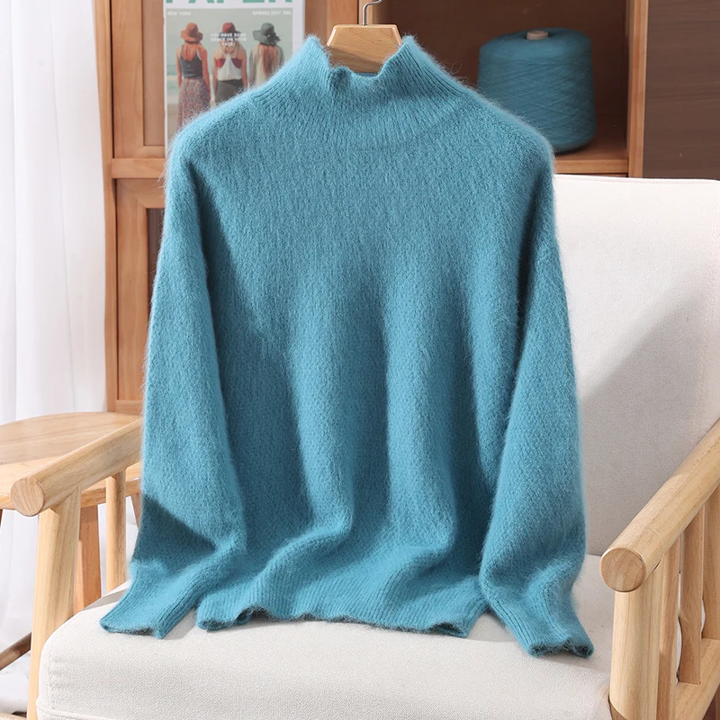 New Women 100% Mink Cashmere Sweater turtleneck Pullover Autumn Winter Basic Soft Warm Clothing Long Sleeve Casual Knitwear Tops