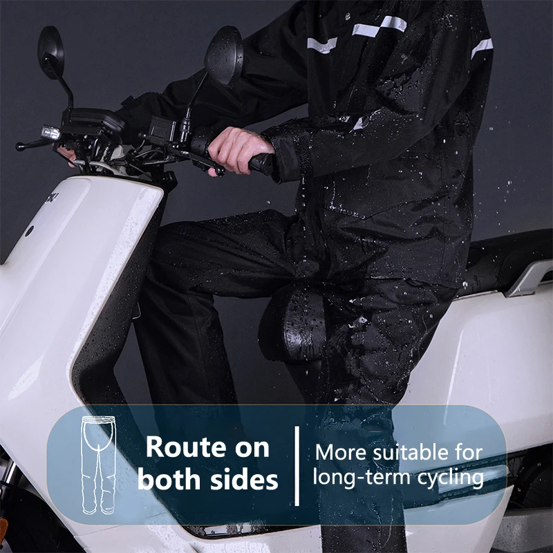 معدات المطر لركوب الدراجات النارية المقاومة للماء للاستخدام الخارجي للجنسين - معطف وبنطلون بغطاء للرأس مع خطوط عاكسة