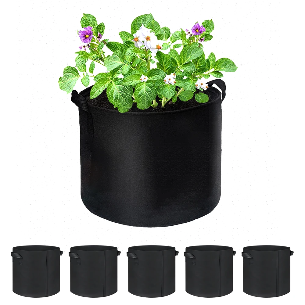 10-Pack Plant Grow Bags 5 Gallon Non Woven Fabric Breathable Garden Potato Mushroom Grow Bags Foldable Fabric Pots Planters