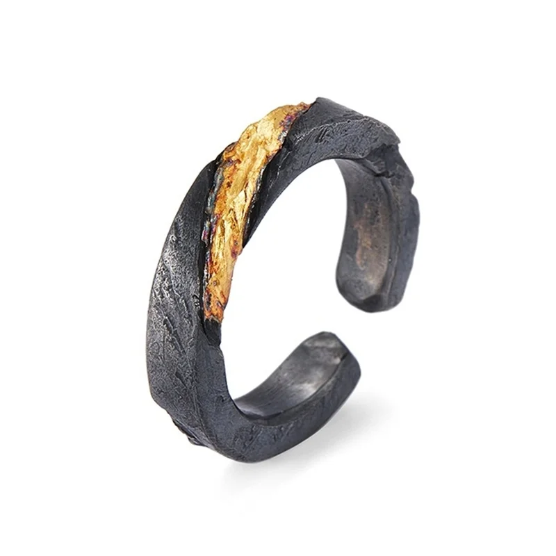Trendy Gold Black Collision Men Ring Open Size 2025 New Arrival Flame Ring Male Index Finger Accessories Cool Gift For Friend