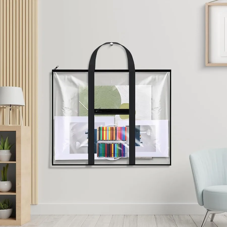 ถุงเก็บโปสเตอร์ขนาดใหญ่ 3 แพ็ค 31.5×25.2 ซม. กล่องใส่ผลงานศิลปะ PVC พร้อมซิปและหูหิ้ว กระเป๋าใสสำหรับจัดเก็บง่าย