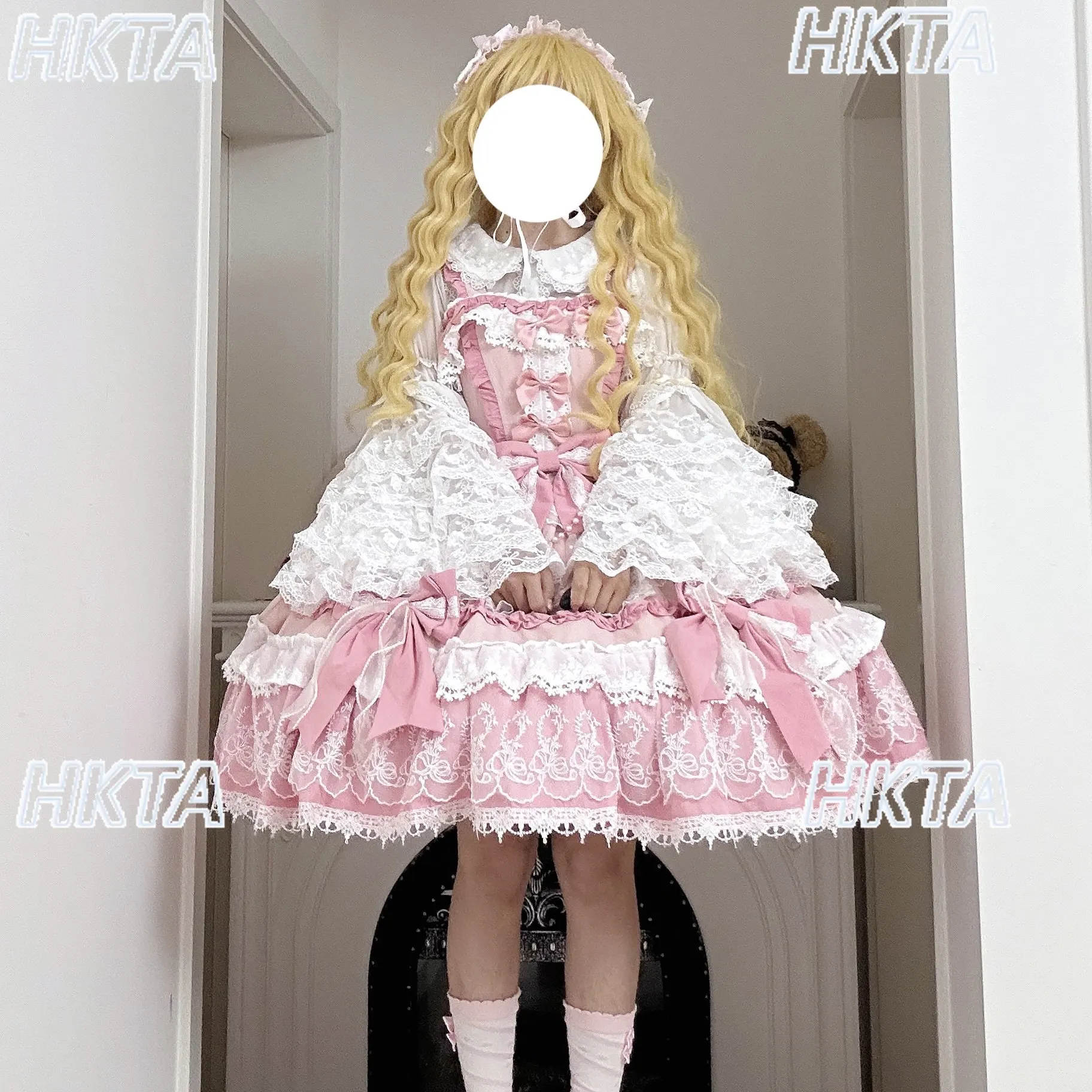 Japonais Cascade dentelle corne à manches longues col de poupée élégant chemise noire à l'intérieur de l'hiver doux arc Lolita mousseline de soie haut femmes