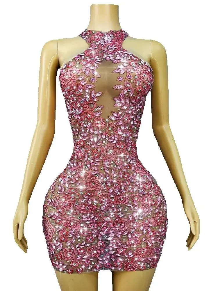 Vestido de malla elástica colgante con cuello Sexy estampado en caliente de alta calidad 2025, nueva moda, ropa personalizada para mujer