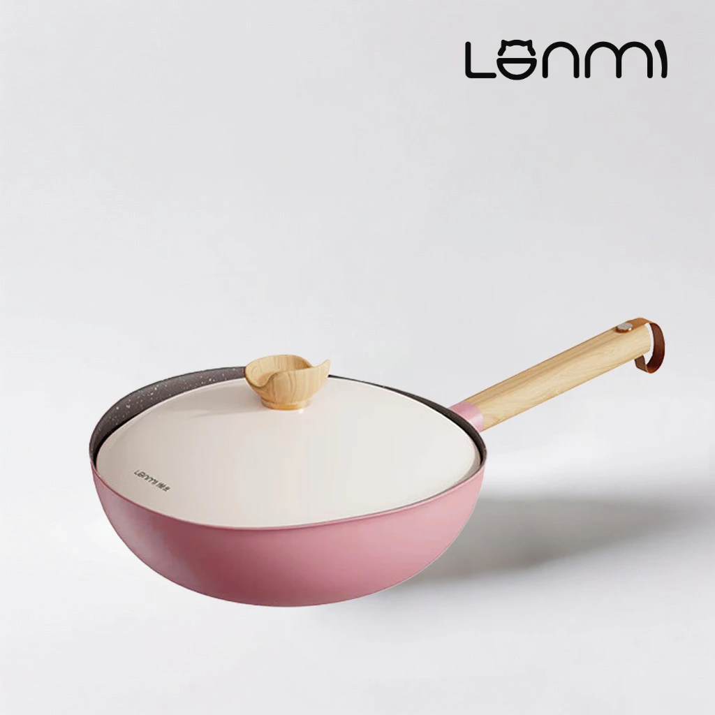 

LANMI 30/32cm Hugging Non-stick Wok Aluminum Alloy Stir-frying Steaming Braising Wok Stir Fry Pan Easy Clean Surface for Home