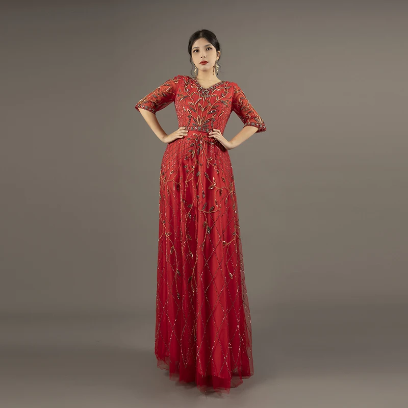 

Luxury Dress Mother of The Bride Gown For Wedding V Neck Rhinestone For Party Formal Occcasions
